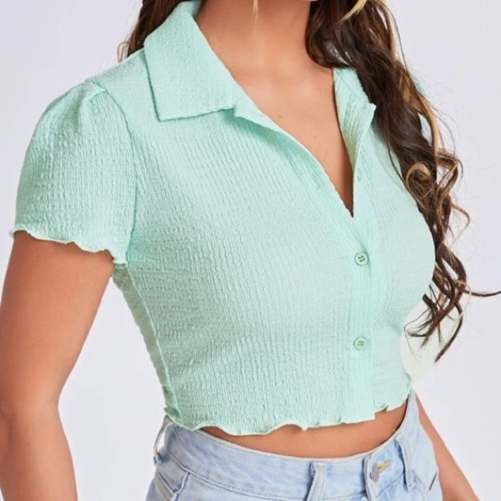 Primark Collared Lettuce Trim Button Down Top